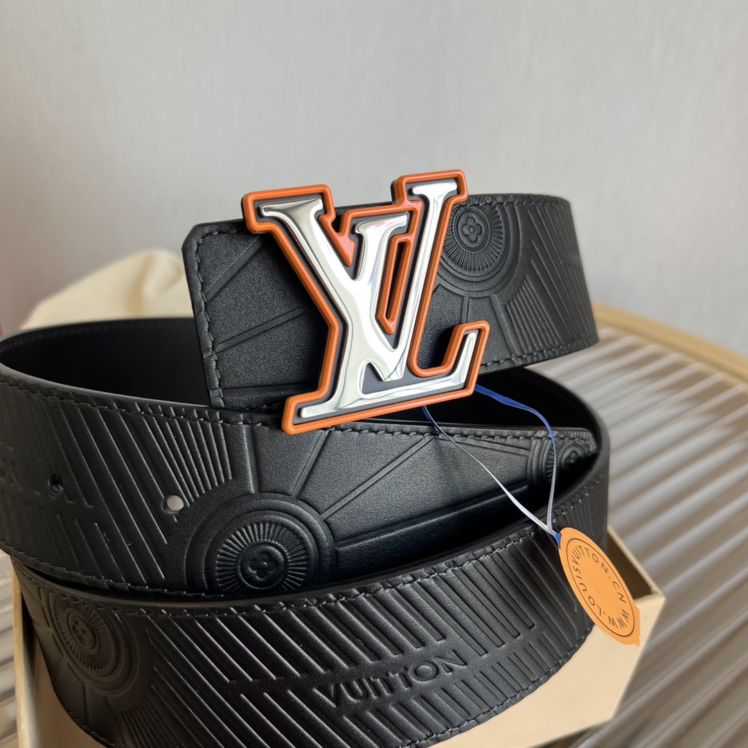 L. 가죽 LV 4cm 엠보 양면 벨트 블랙